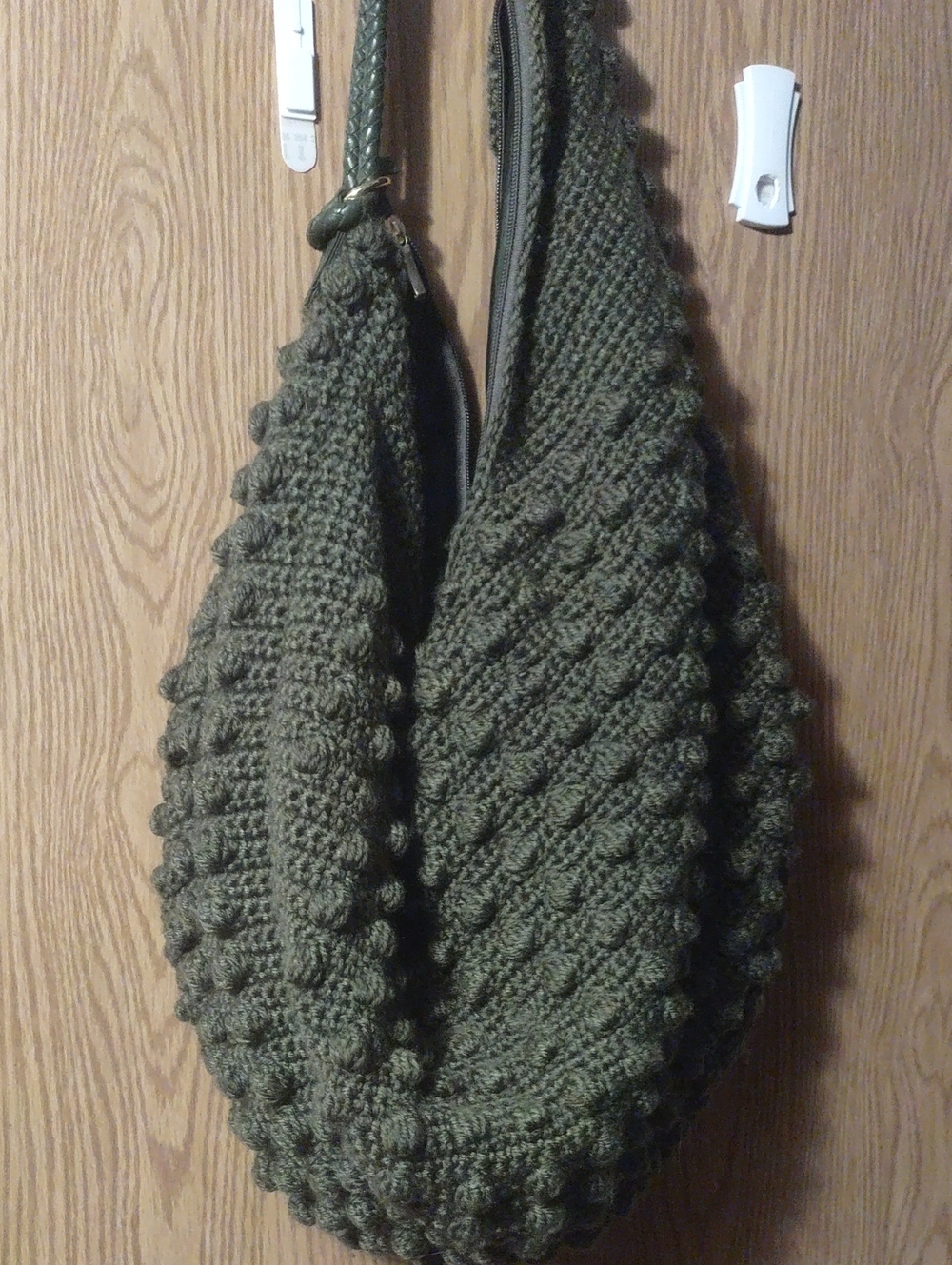 Big Buddha Olive Green Crocheted Bobble-Texture Shoulder Bag